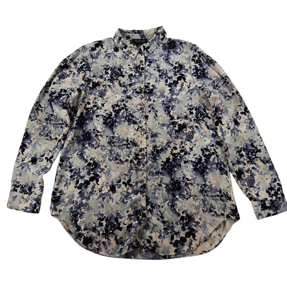 Rachel Zoe Medium Blue Abstract Floral Button Down Shirt Blouse Womens